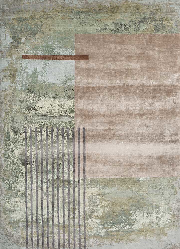 green green wool and bamboo silk hand knotted Rug