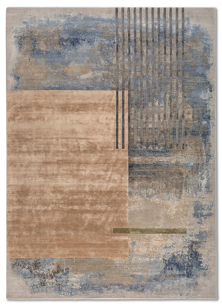grey and black grey and black wool and bamboo silk hand knotted Rug