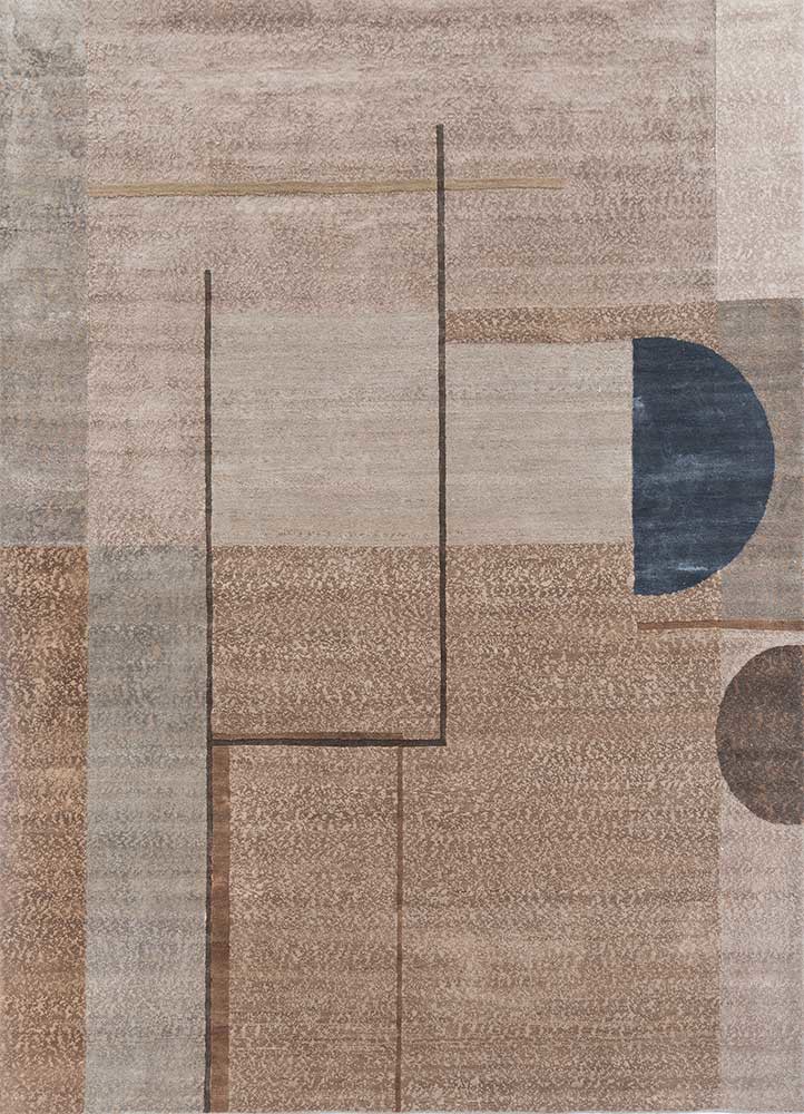 aakar by kavi beige and brown wool and bamboo silk hand knotted Rug - HeadShot