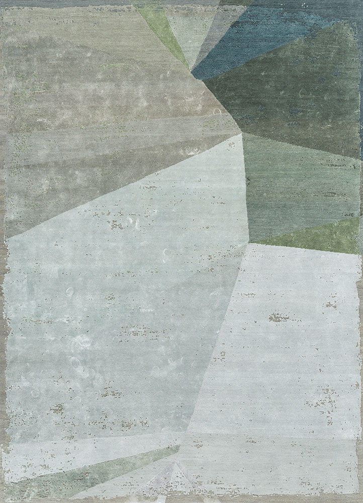 blue blue wool and bamboo silk hand knotted Rug