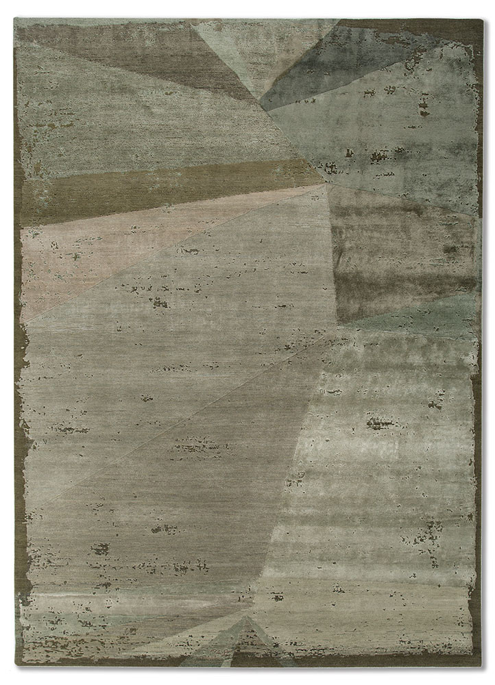 green green wool and bamboo silk hand knotted Rug