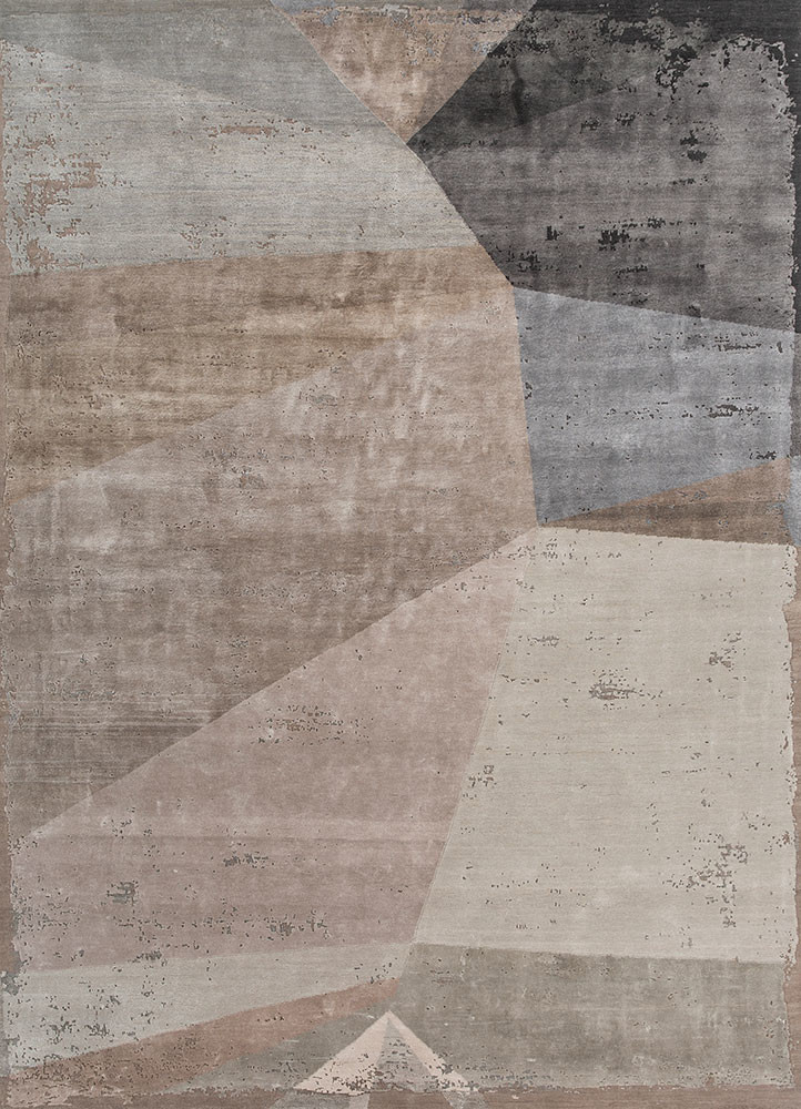 grey and black grey and black wool and bamboo silk hand knotted Rug