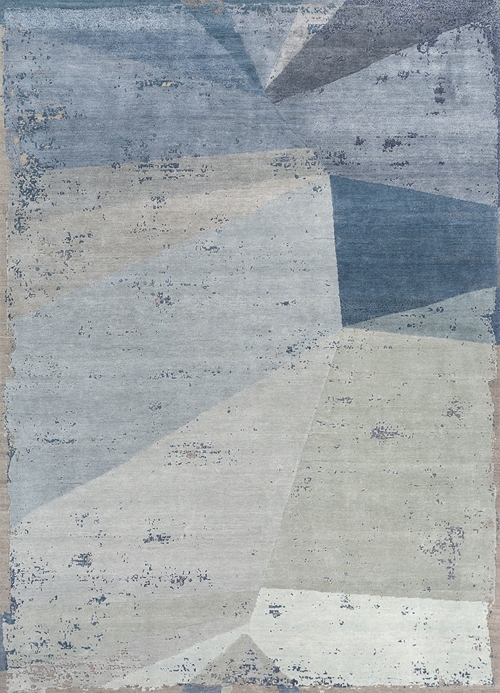  blue wool and bamboo silk hand knotted Rug