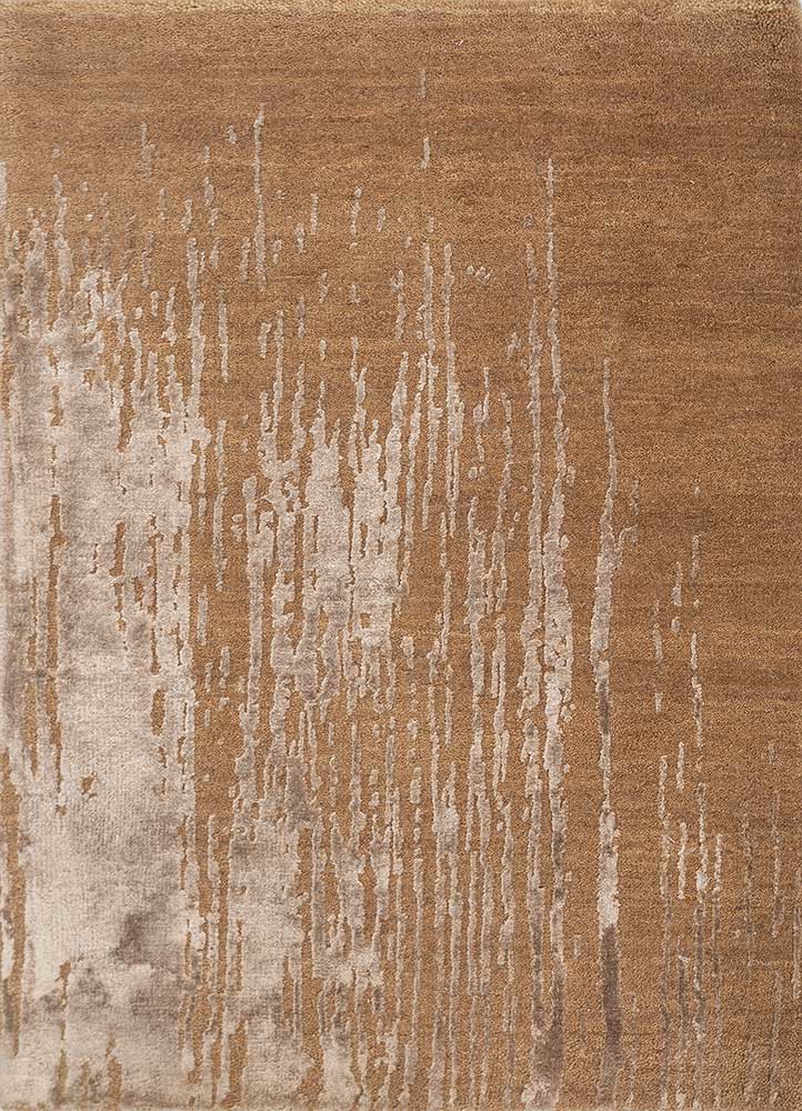  beige and brown wool and bamboo silk hand knotted Rug