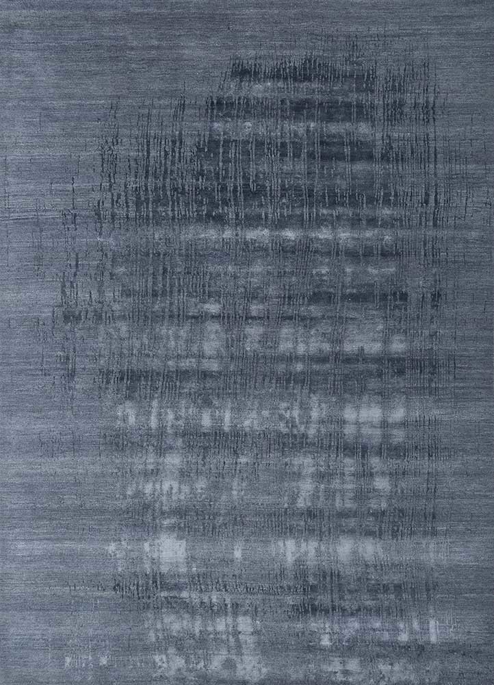  blue wool and bamboo silk hand knotted Rug