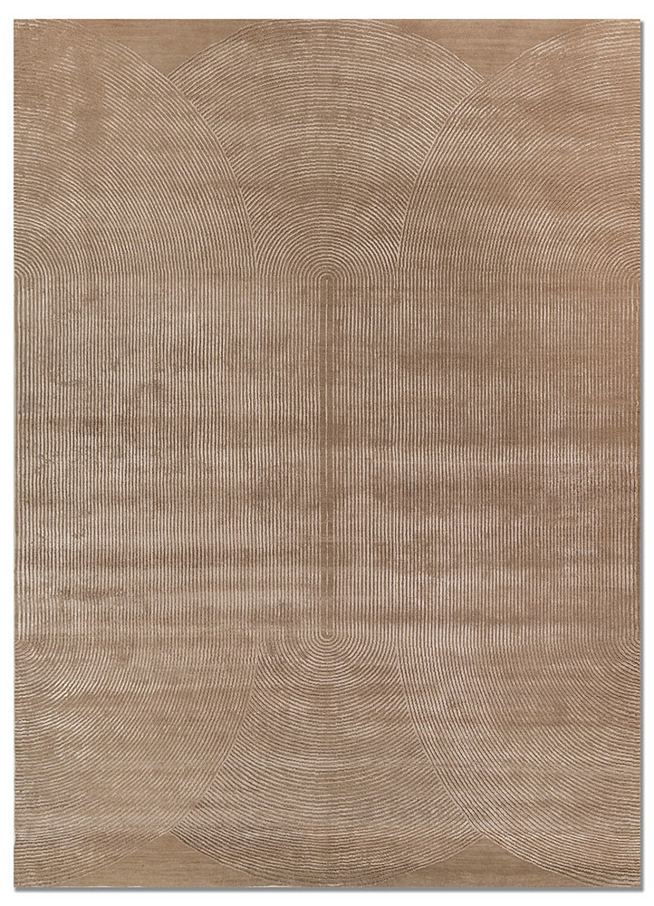 aprezo beige and brown wool and bamboo silk hand knotted Rug - HeadShot