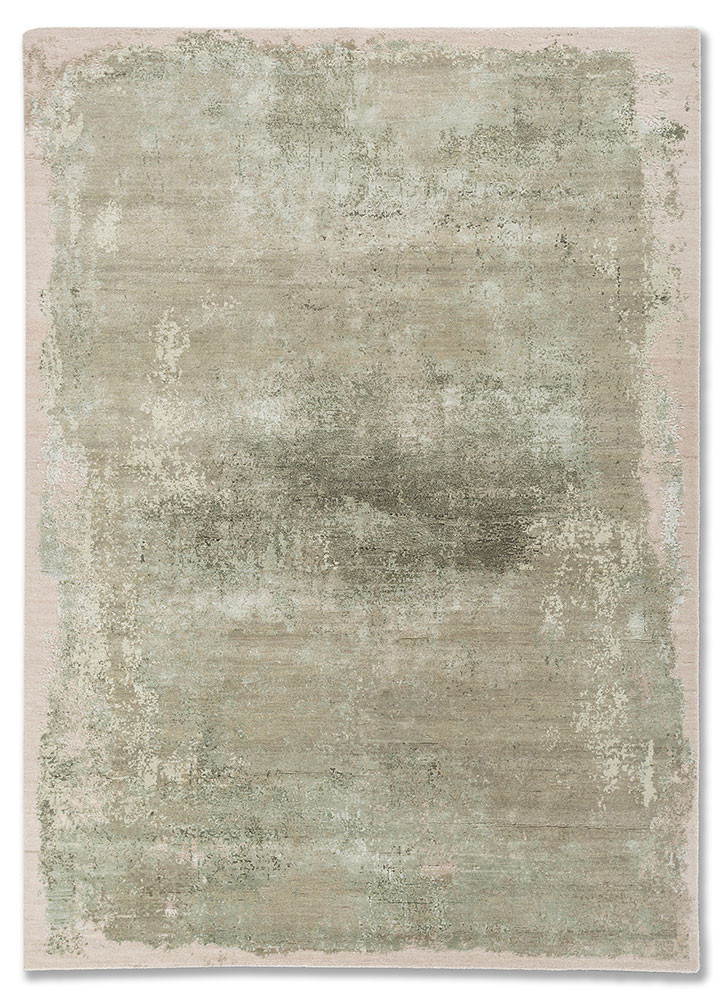 afterglow by kavi green wool and bamboo silk hand knotted Rug - HeadShot