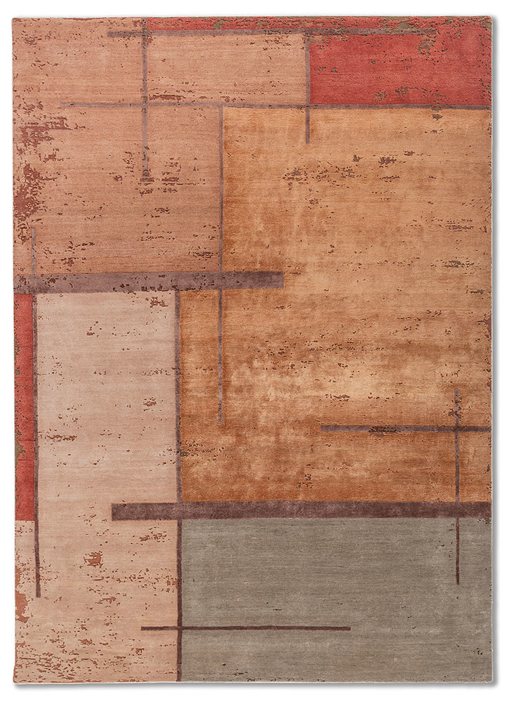aakar by kavi red and orange wool and bamboo silk hand knotted Rug - HeadShot