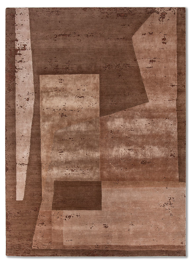 beige and brown beige and brown wool and bamboo silk hand knotted Rug