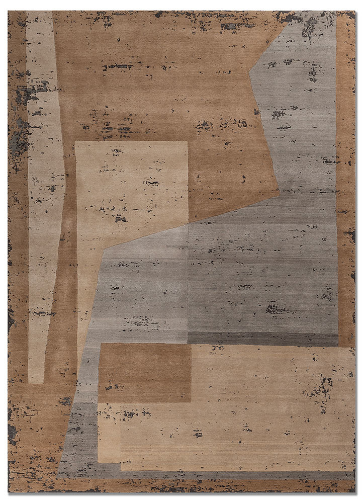 unfold by kavi beige and brown wool and bamboo silk hand knotted Rug - HeadShot
