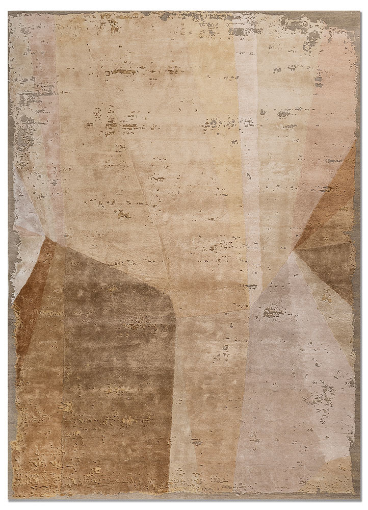 unfold by kavi gold wool and bamboo silk hand knotted Rug - HeadShot