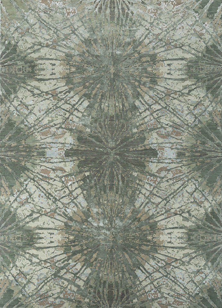  green wool and bamboo silk hand knotted Rug