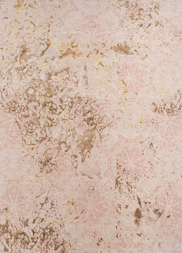 esk-406 pink tint/honey red and orange wool and bamboo silk hand knotted Rug