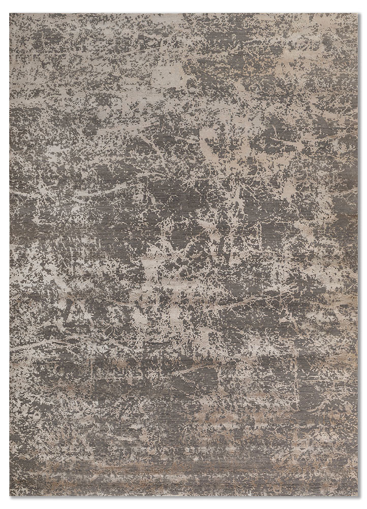chaos theory by kavi grey and black wool and bamboo silk hand knotted Rug - HeadShot
