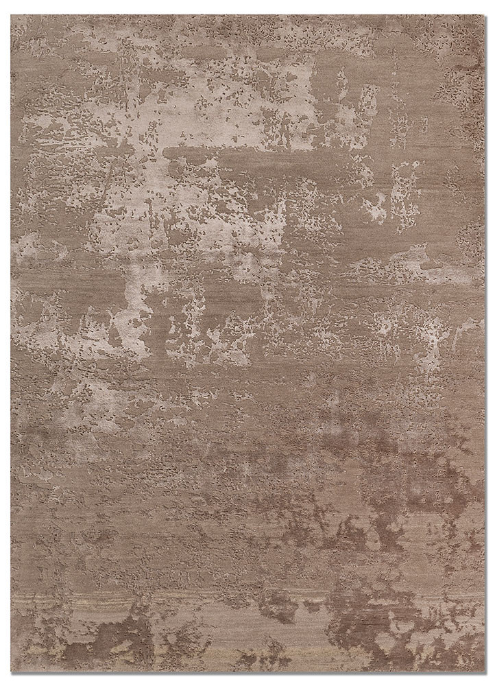 beige and brown wool and bamboo silk hand knotted Rug