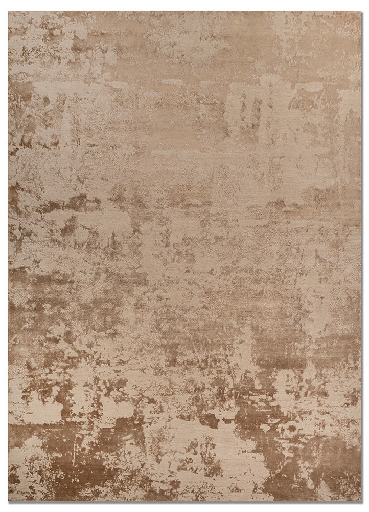  beige and brown wool and bamboo silk hand knotted Rug