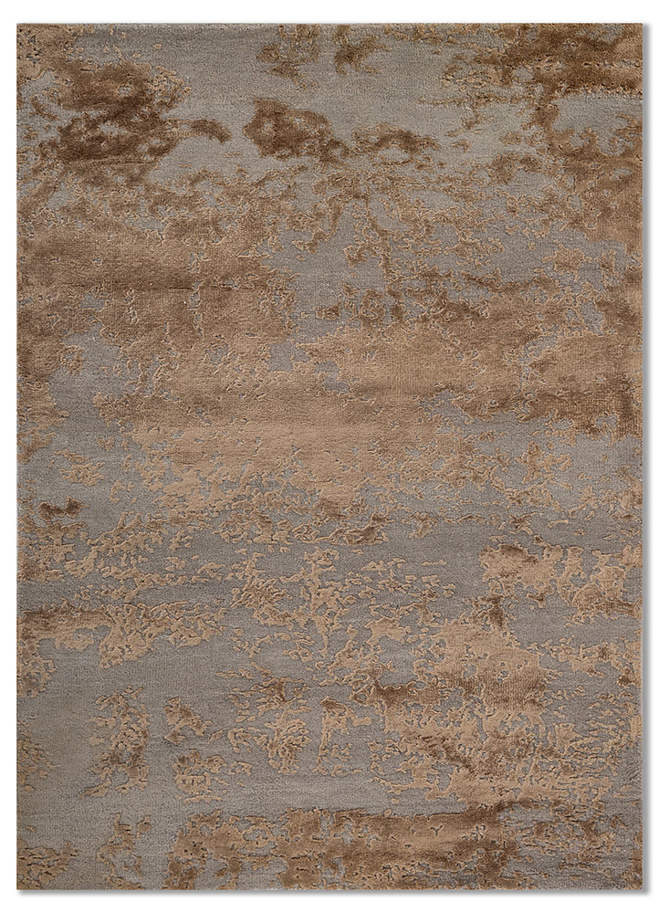  grey and black wool and bamboo silk hand knotted Rug