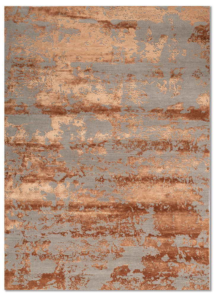  grey and black wool and bamboo silk hand knotted Rug