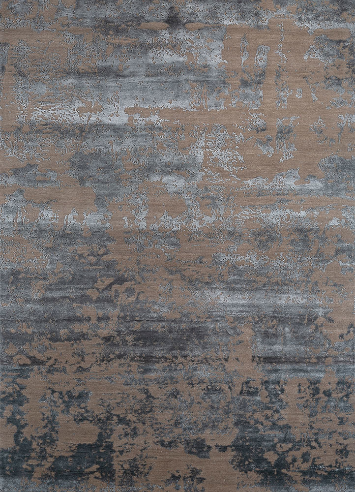  beige and brown wool and bamboo silk hand knotted Rug