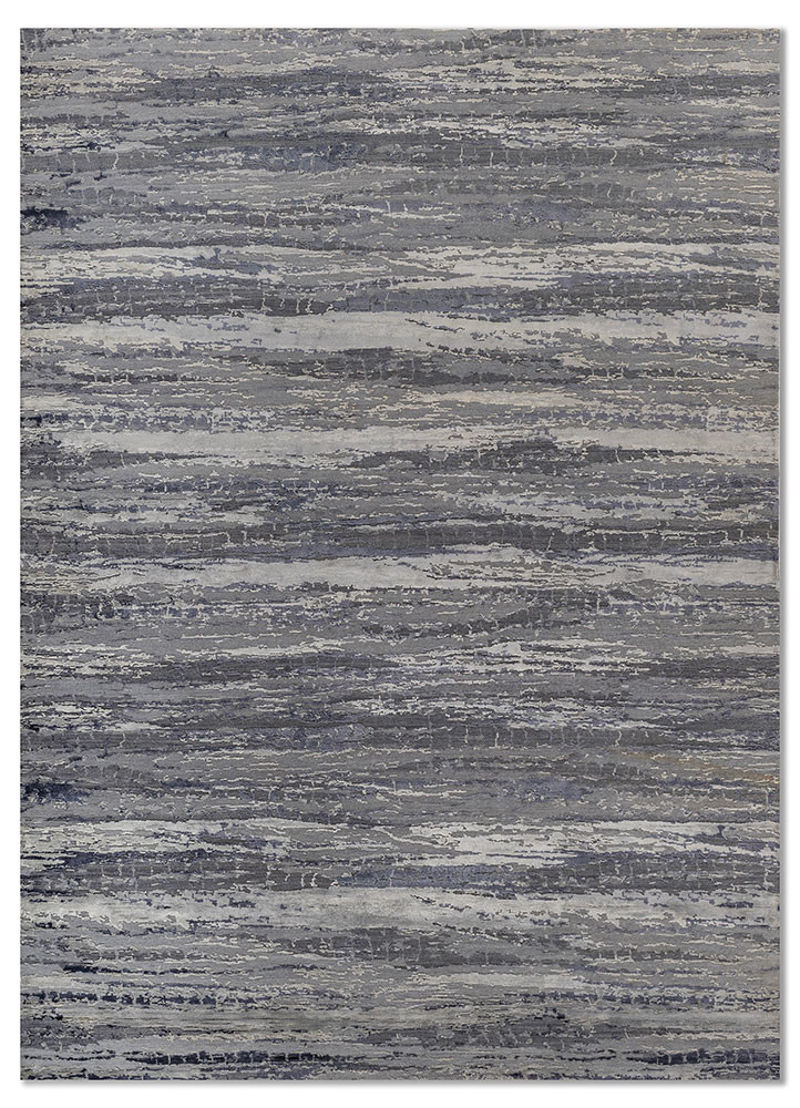 grey and black grey and black wool and bamboo silk hand knotted Rug