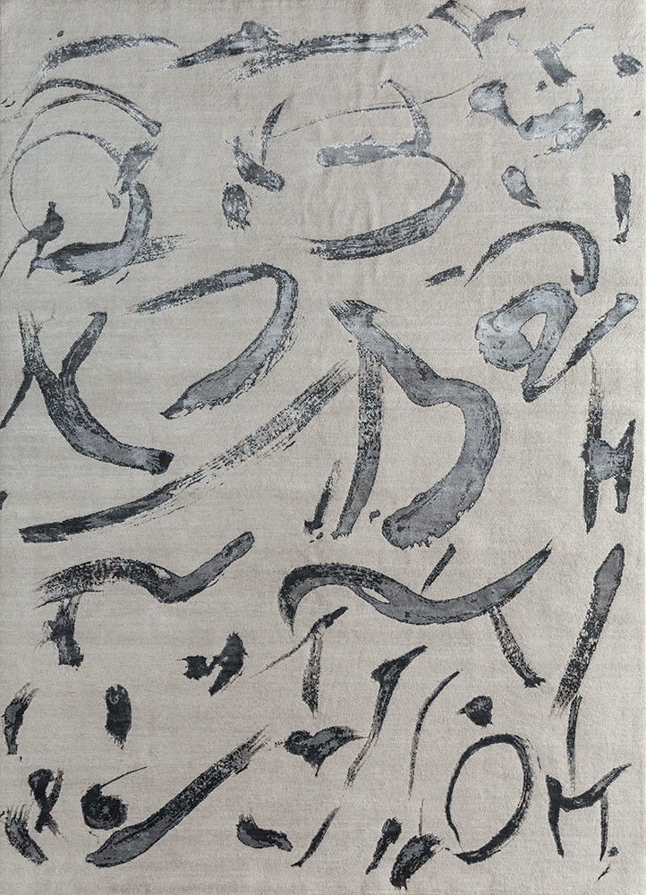  ivory wool and bamboo silk hand knotted Rug