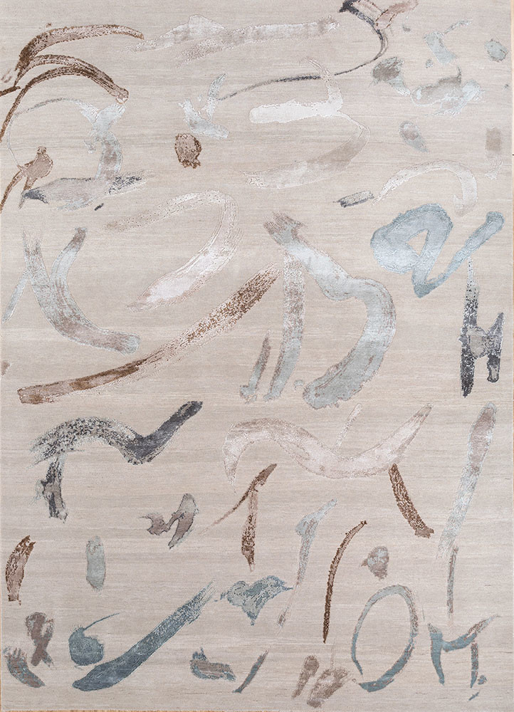  ivory wool and bamboo silk hand knotted Rug