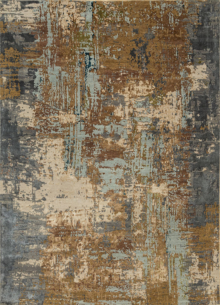 grey and black wool and bamboo silk hand knotted Rug
