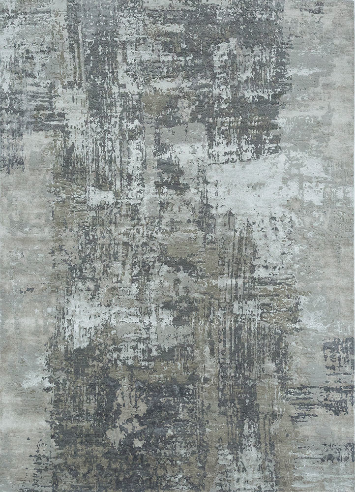  grey and black wool and bamboo silk hand knotted Rug