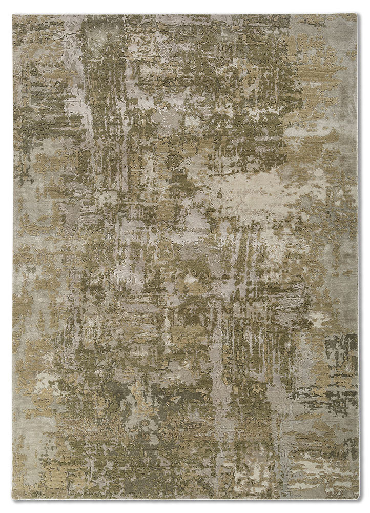 green wool and bamboo silk hand knotted Rug