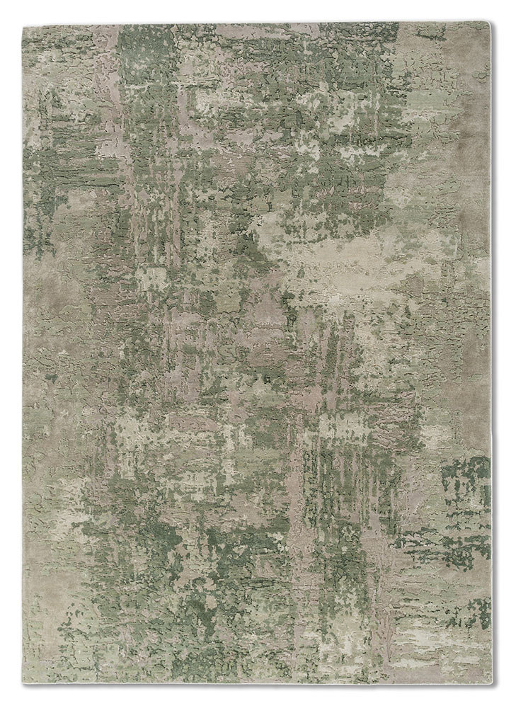  green wool and bamboo silk hand knotted Rug