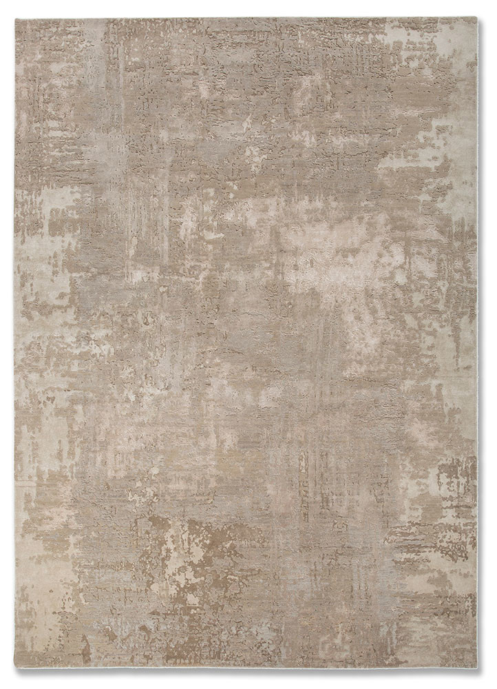  beige and brown wool and bamboo silk hand knotted Rug