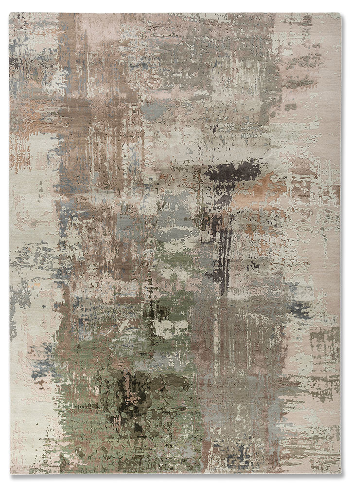  blue wool and bamboo silk hand knotted Rug