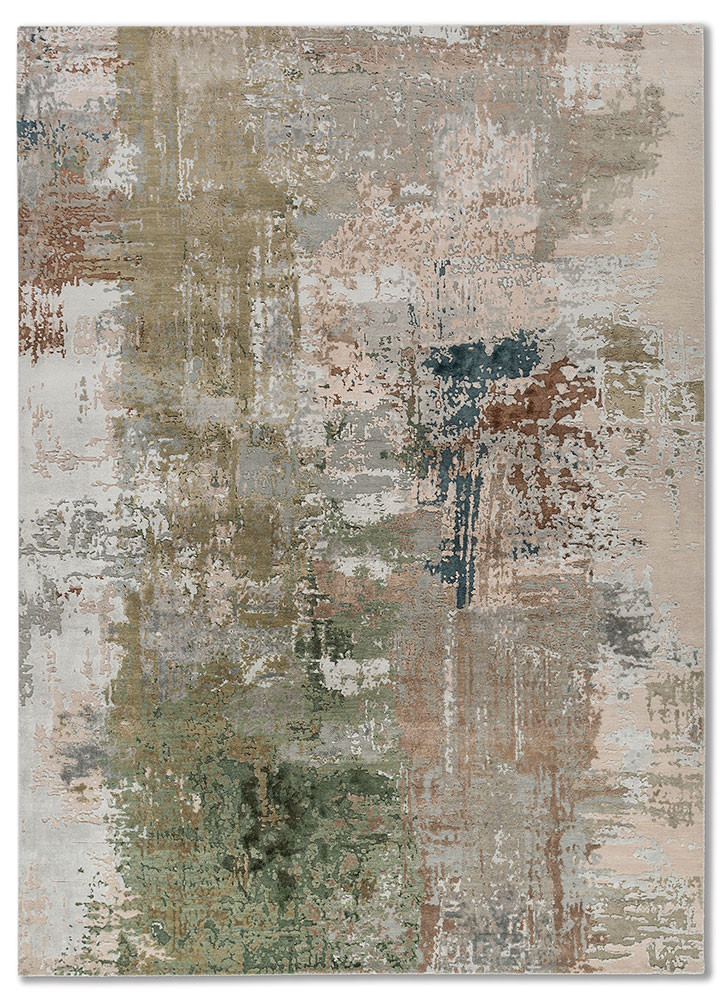 blue blue wool and bamboo silk hand knotted Rug