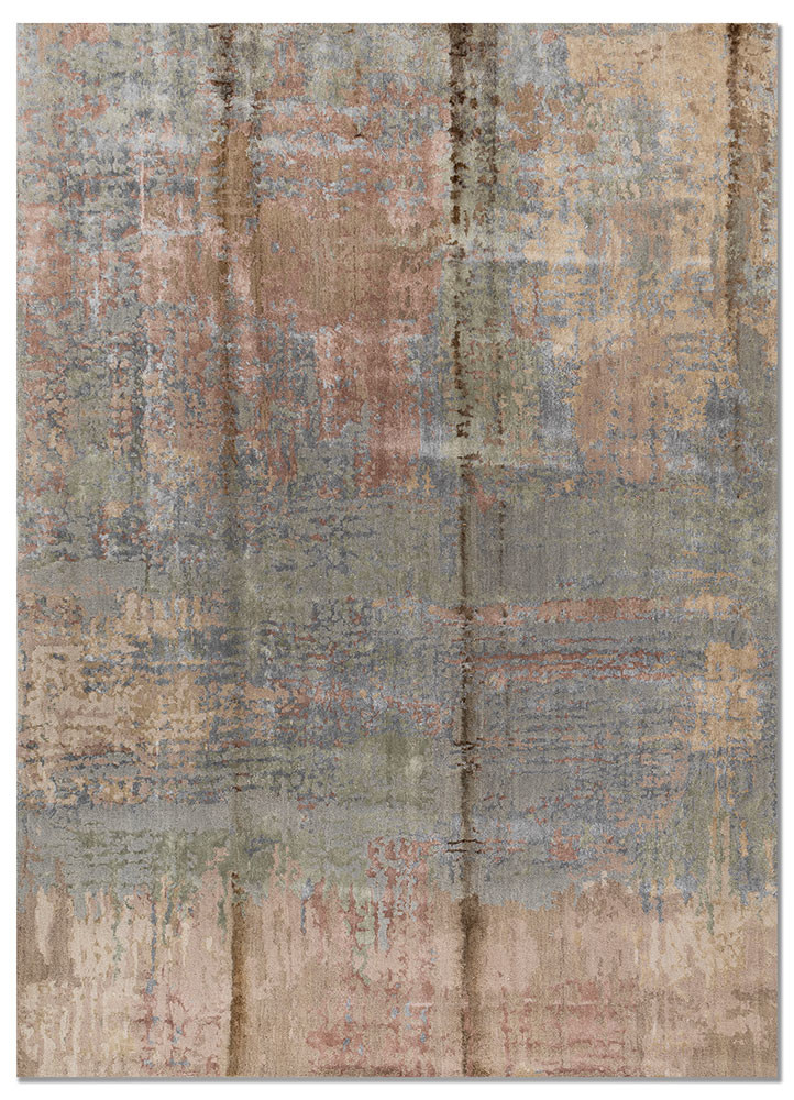  grey and black wool and bamboo silk hand knotted Rug