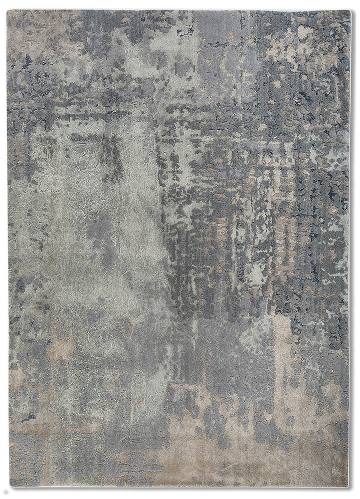  grey and black wool and bamboo silk hand knotted Rug