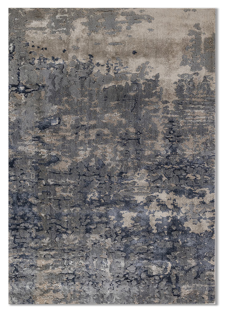  grey and black wool and bamboo silk hand knotted Rug