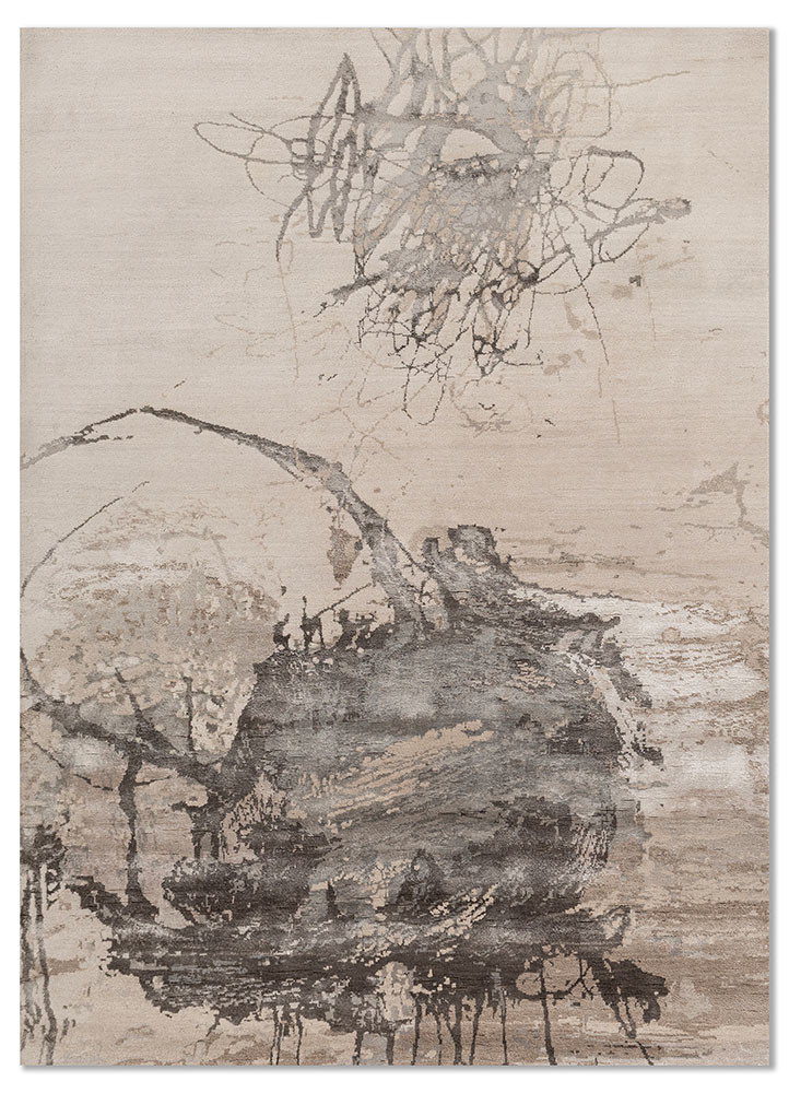 free verse by kavi ivory wool and bamboo silk hand knotted Rug - HeadShot