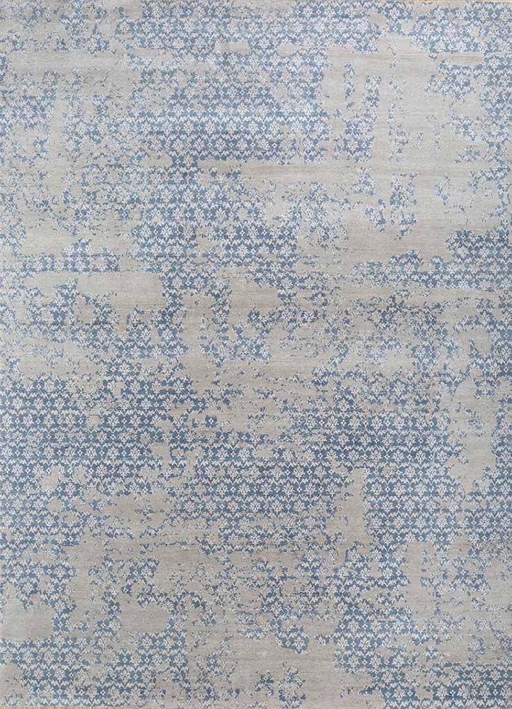 Hidden By Kavi Blue Hand Knotted Wool and Bamboo Silk RugsEsk462