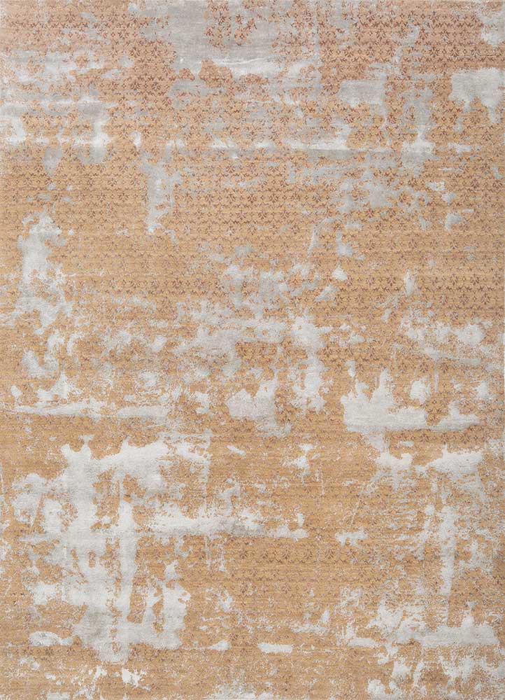  beige and brown wool and bamboo silk hand knotted Rug