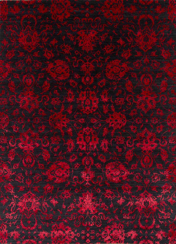 chaos theory by kavi red and orange wool and bamboo silk hand knotted Rug - HeadShot