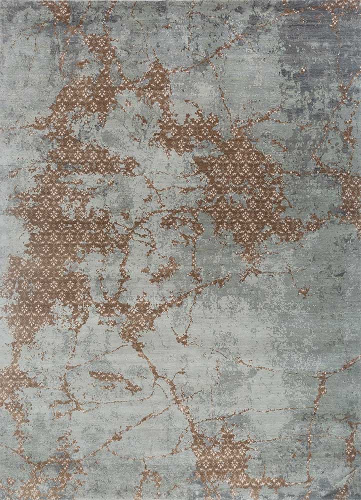  blue wool and bamboo silk hand knotted Rug