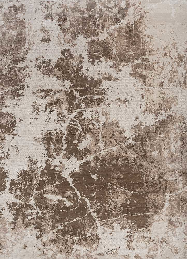  beige and brown wool and bamboo silk hand knotted Rug