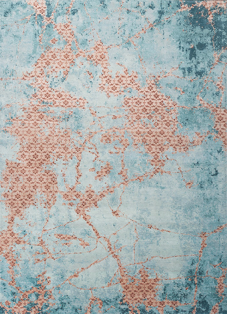 blue blue wool and bamboo silk hand knotted Rug