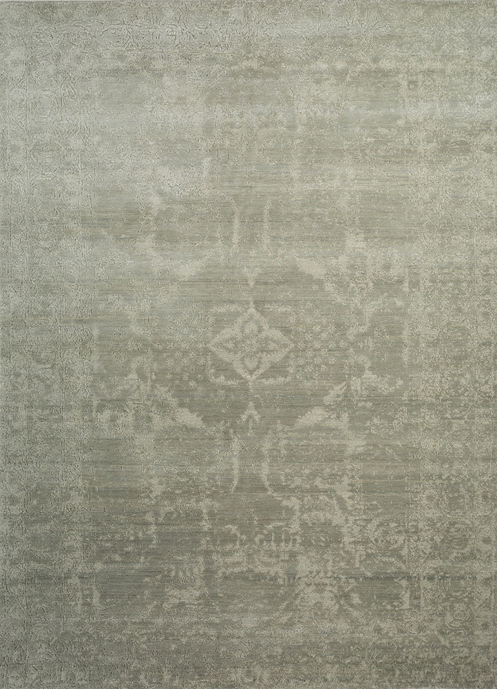green green wool and bamboo silk hand knotted Rug