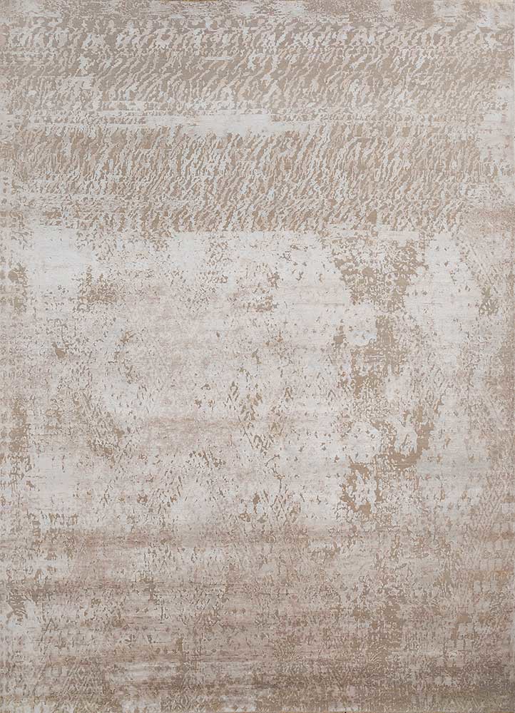 chaos theory by kavi beige and brown wool and bamboo silk hand knotted Rug - HeadShot