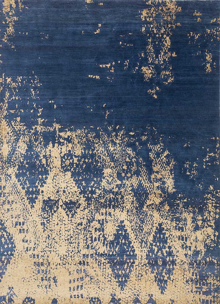 project error by kavi blue wool and bamboo silk hand knotted Rug - HeadShot