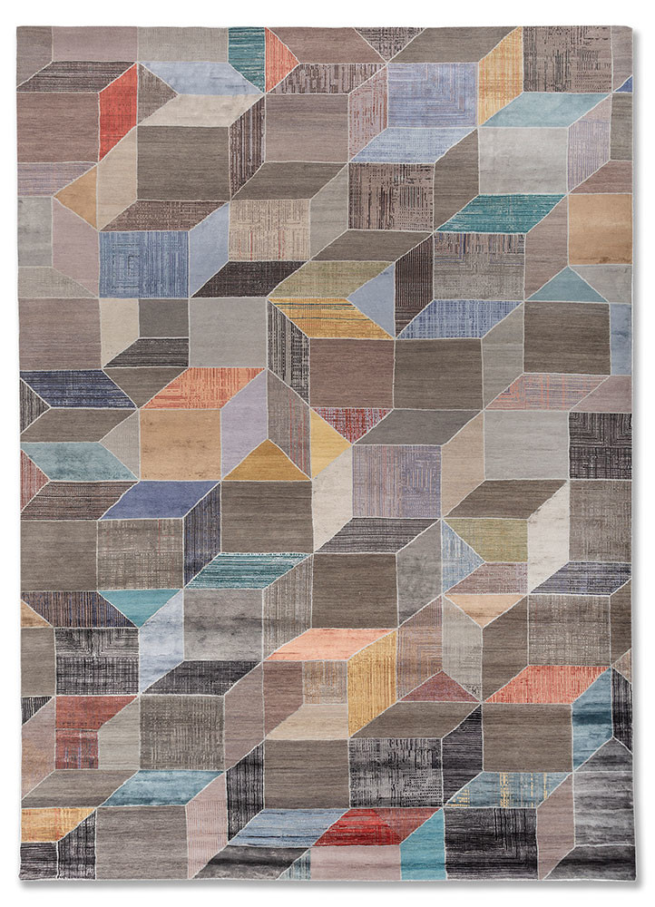 chaos theory by kavi grey and black wool and bamboo silk hand knotted Rug - HeadShot