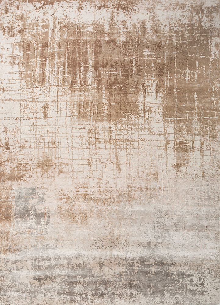  ivory wool and bamboo silk hand knotted Rug