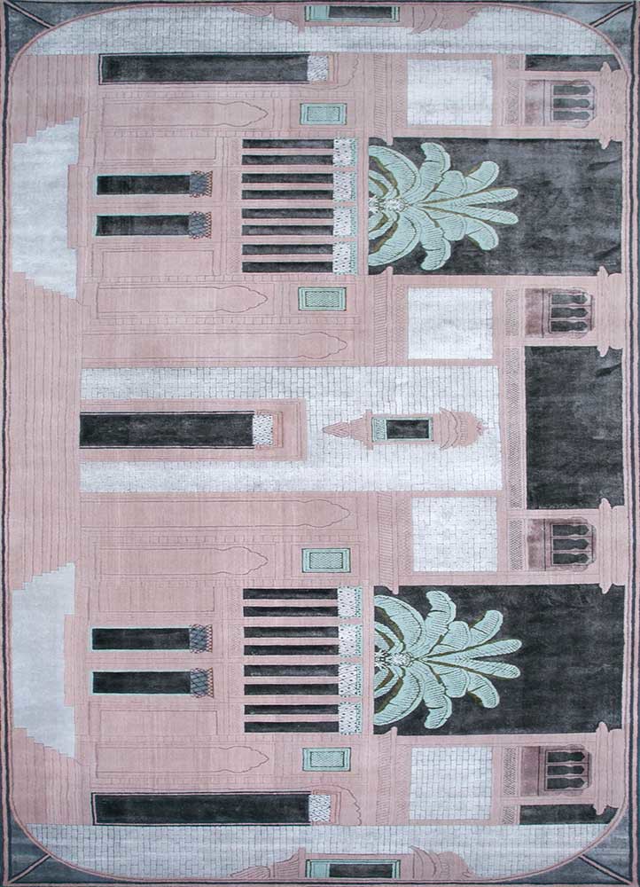 jaipur wunderkammer pink and purple wool and bamboo silk hand knotted Rug - HeadShot