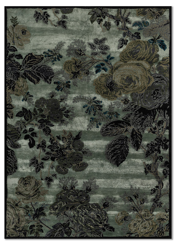 green Belle Epoque by Peter D'Ascoli green wool and bamboo silk hand knotted Rug